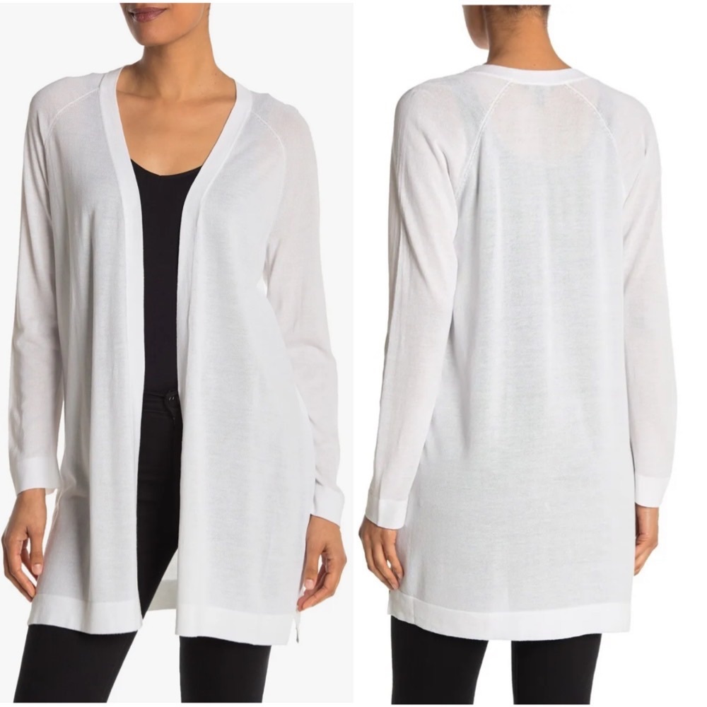 Eileen fisher white simple long cardigan open front tencel NO OFFERS